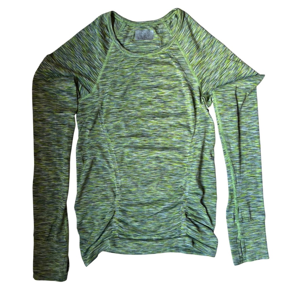 Athleta Momentum Space Dye Long Sleeve Top | Green / Grey | Size S | Thumbholes